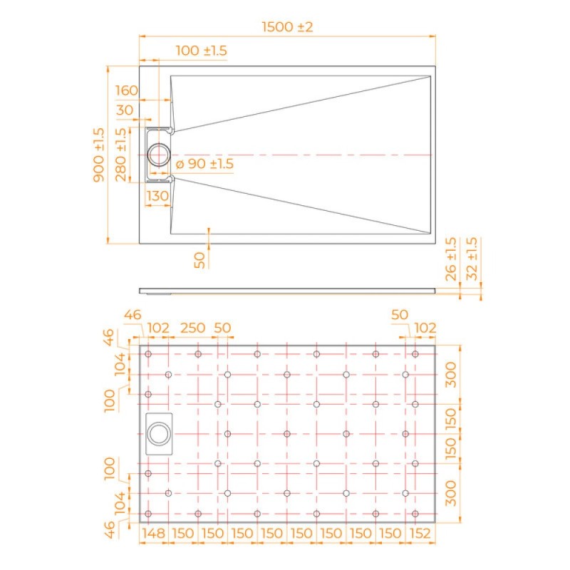 Душевой поддон RGW TUS-159W 553702915-01, 90 х 150 см, прямоугольный, стеклопластик, цвет белый