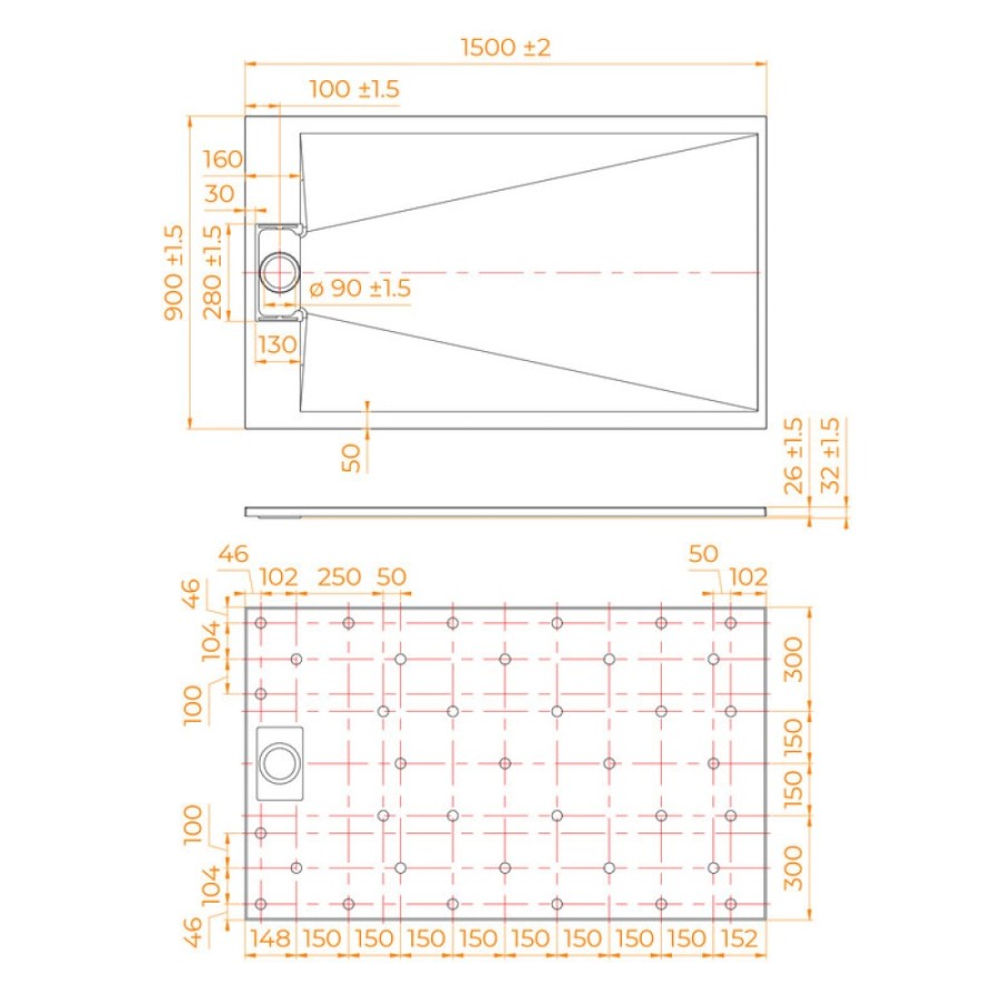 Душевой поддон RGW TUS-159W 553702915-01, 90 х 150 см, прямоугольный, стеклопластик, цвет белый