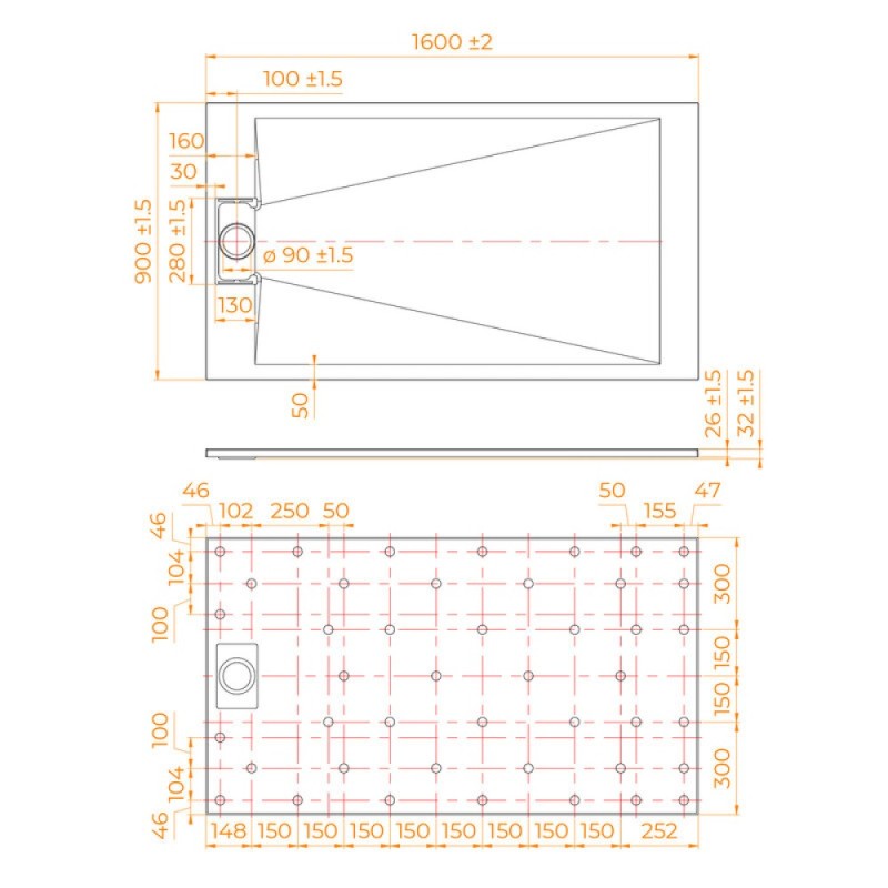Душевой поддон RGW TUS-179W 553702916-01, 90 х 160 см, прямоугольный, стеклопластик, цвет белый