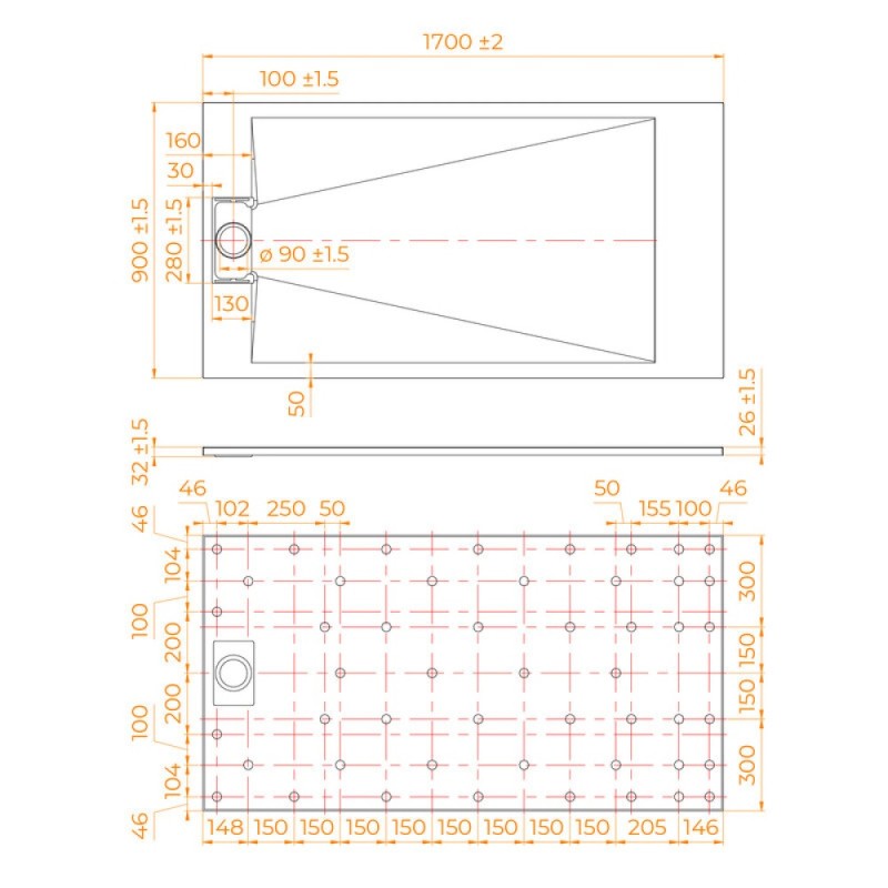Душевой поддон RGW TUS-179W 553702917-01, 90 х 170 см, прямоугольный, стеклопластик, цвет белый