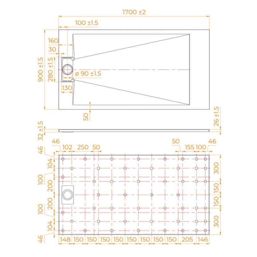 Душевой поддон RGW TUS-179W 553702917-01, 90 х 170 см, прямоугольный, стеклопластик, цвет белый