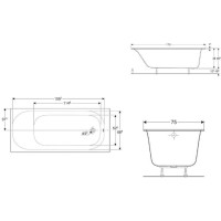 Ванна акриловая Geberit Soana 554.006.01.1, 170 х 75 см, белая
