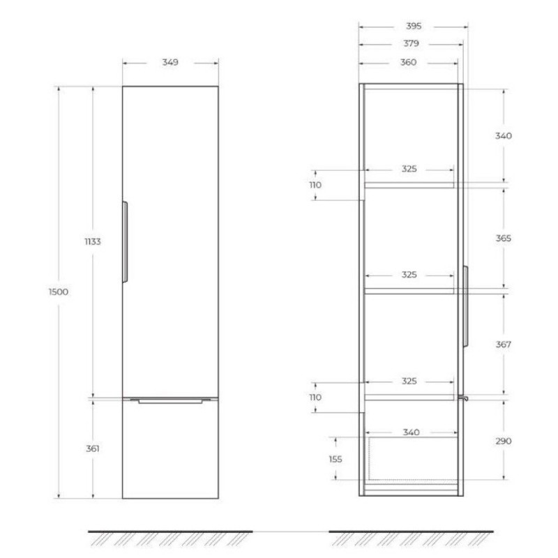 Пенал Cezares Premium 55504, 35 см, подвесной, серый