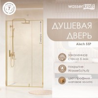 Душевая дверь в нишу WasserKRAFT Aisch 55P 55P04, 90 х 200 см, профиль матовое золото, стекло прозрачное