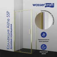 Душевой уголок WasserKRAFT Aisch 55P 55P20, 90 х 80 х 200 см, профиль матовое золото, стекло прозрачное