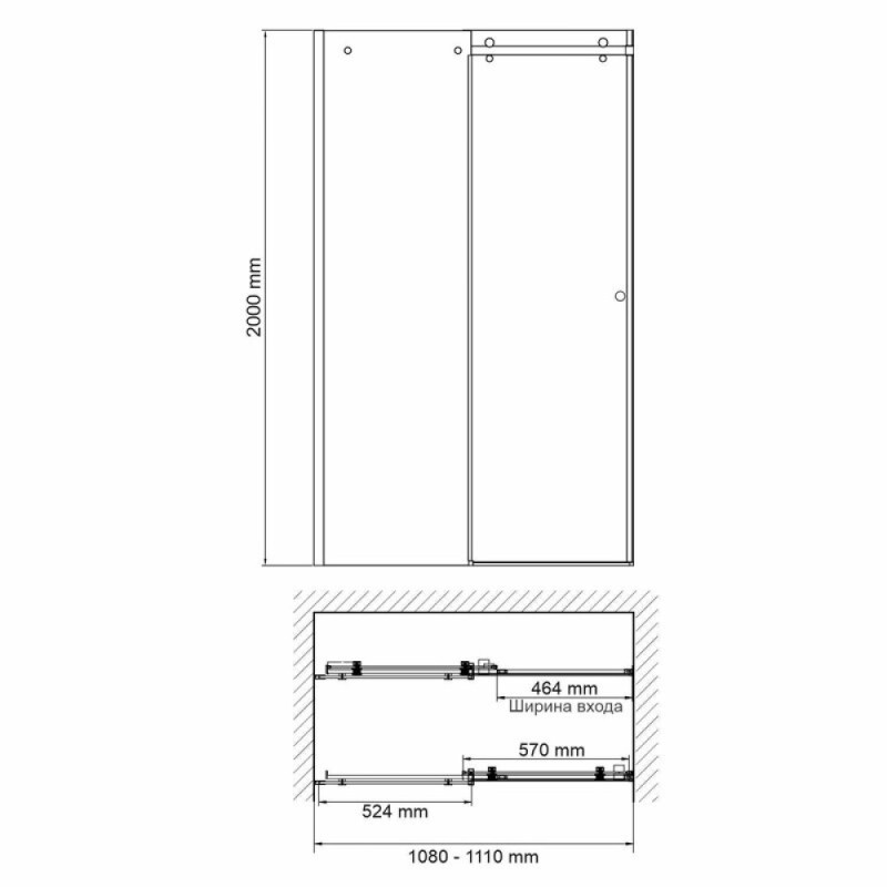 Душевая дверь в нишу WasserKRAFT Vils 56R 56R13, 110 х 200 см, профиль серебристый, стекло прозрачное