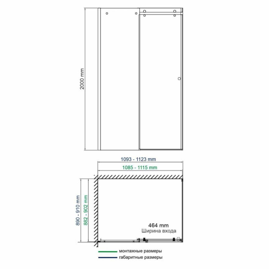 Душевой уголок WasserKRAFT Vils 56R 56R15, 110 х 90 х 200 см, профиль серебристый, стекло прозрачное
