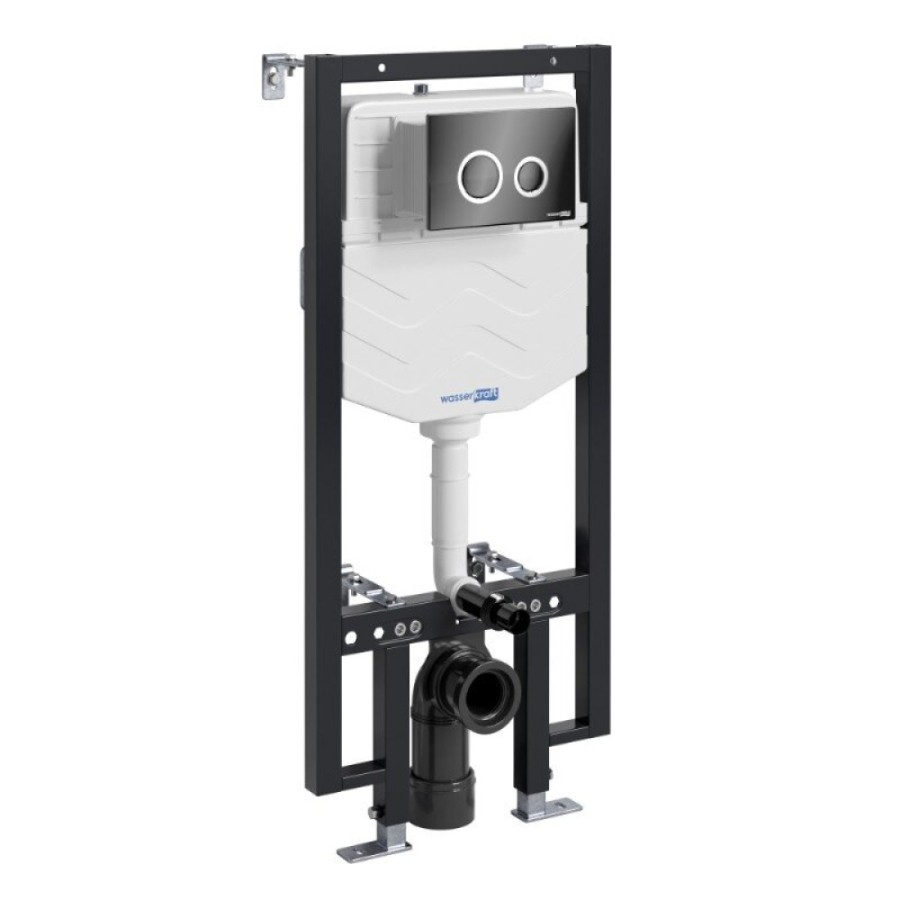 Инсталляция для унитаза WasserKraft Vils 56TLT.010.ME.PB01, механическая клавиша черная, ободки хром
