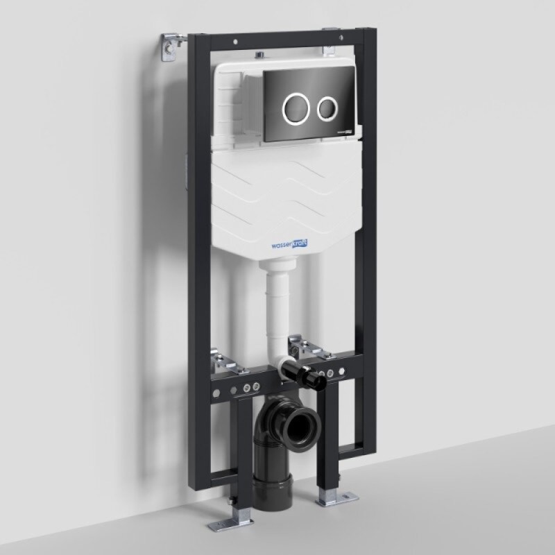 Инсталляция для унитаза WasserKraft Vils 56TLT.010.ME.PB01, механическая клавиша черная, ободки хром