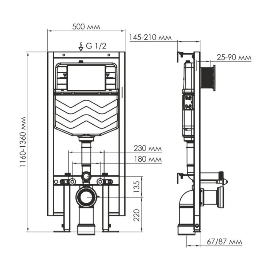 Инсталляция для унитаза WasserKraft Vils 56TLT.010.ME.MG04, механическая клавиша золото матовое