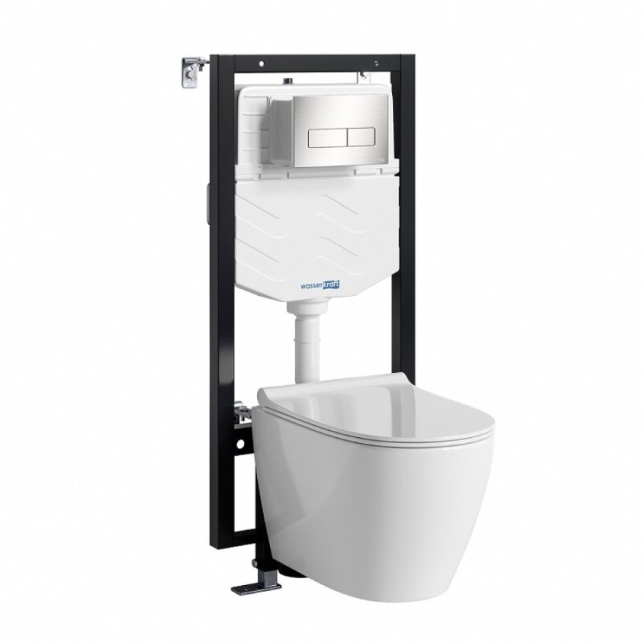 Инсталляция WasserKRAFT 56TLT.010.ME.BN03.H002, с подвесным безободковым унитазом Mindel, крышка микролифт, клавиша никель