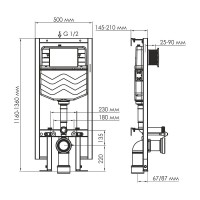 Инсталляция WasserKRAFT 56TLT.010.ME.BN03.H002, с подвесным безободковым унитазом Mindel, крышка микролифт, клавиша никель