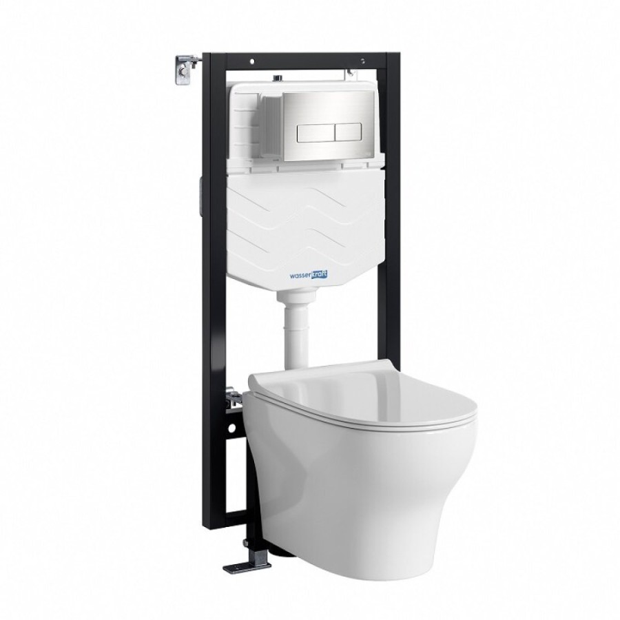 Инсталляция WasserKRAFT 56TLT.010.ME.BN03.H001, с подвесным безободковым унитазом Berkel, крышка микролифт, клавиша никель
