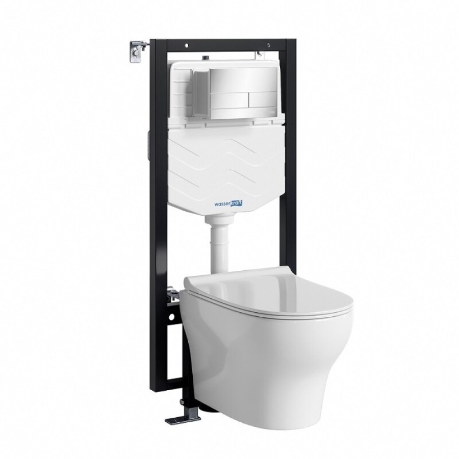 Инсталляция WasserKRAFT 56TLT.010.ME.CH04.H001, с подвесным безободковым унитазом Berkel, крышка микролифт, клавиша хром