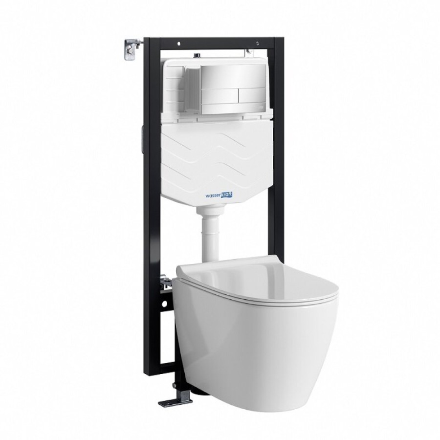 Инсталляция WasserKRAFT 56TLT.010.ME.CH04.H002, с подвесным безободковым унитазом Mindel, крышка микролифт, клавиша хром