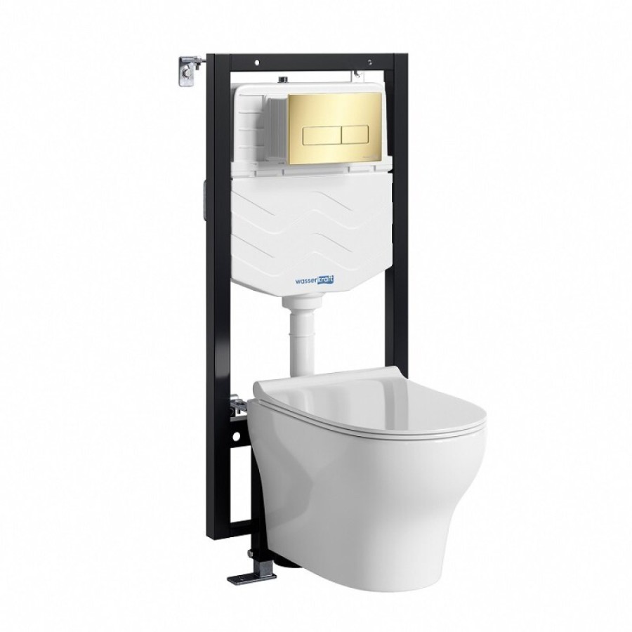 Инсталляция WasserKRAFT 56TLT.010.ME.PG03.H001, с подвесным безободковым унитазом Berkel, крышка микролифт, клавиша золото