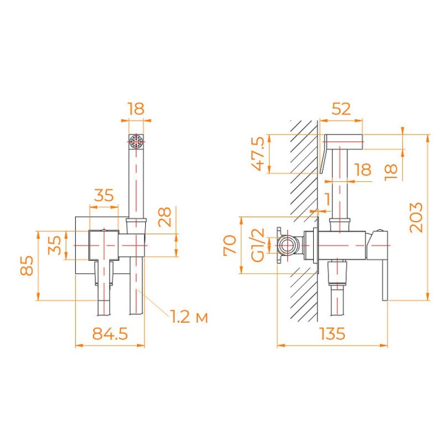 Гигиенический душ RGW Shower Panels SP-212-Gb, 581408212-06, со смесителем, золото