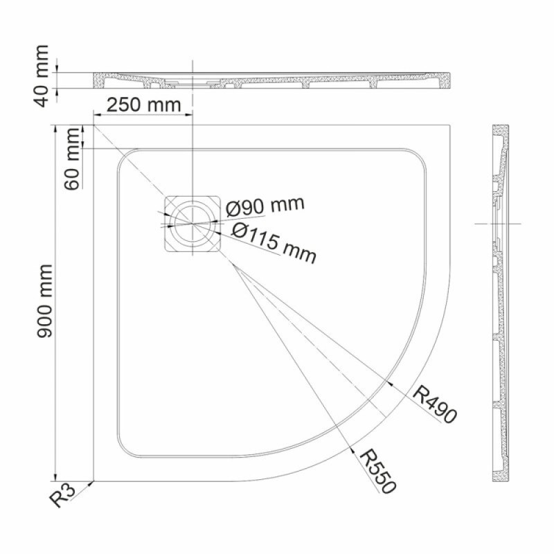 Душевой поддон WasserKRAFT Dinkel 58T 58T01, 90 х 90 см, белый
