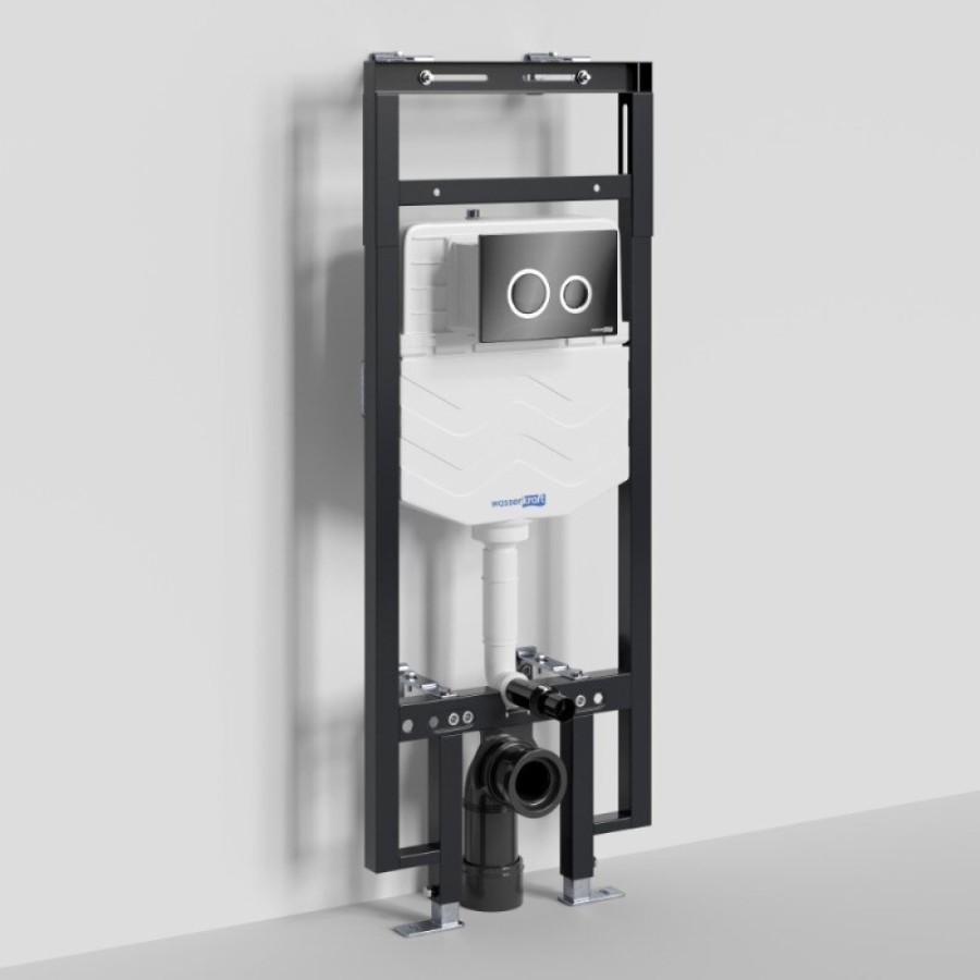 Инсталляция для унитаза WasserKraft Dinkel 58TLT.010.ME.PB01, механическая клавиша черная, ободки хром