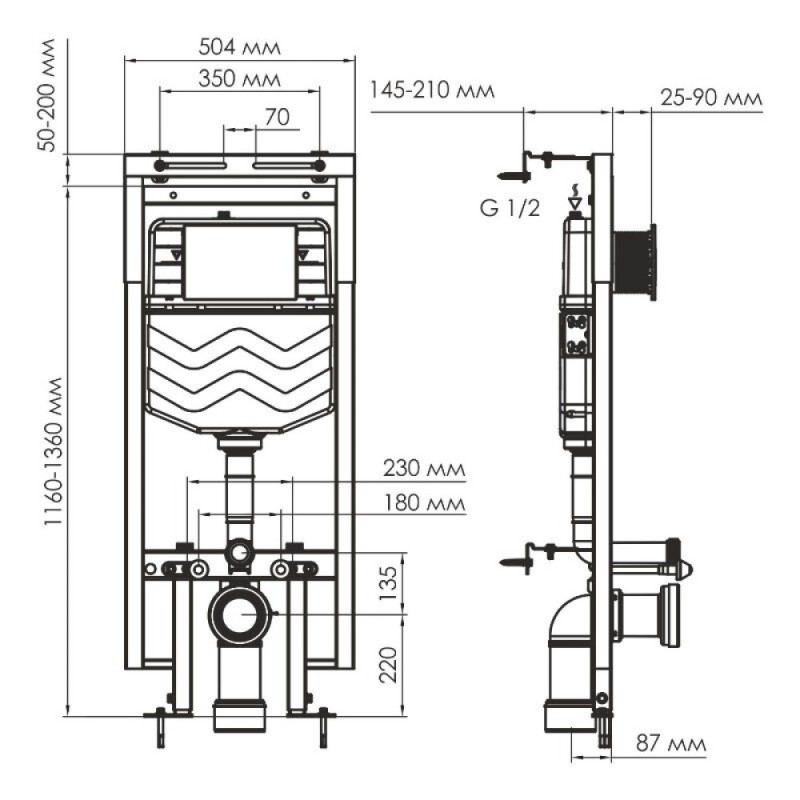 Инсталляция для унитаза WasserKraft Dinkel 58TLT.010.ME.BN03, механическая клавиша никель