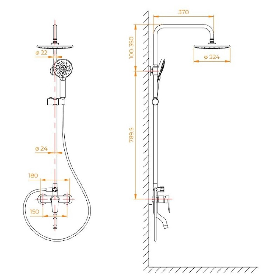 Душевая система RGW Shower Panels SP-25 59140125-01, цвет хром