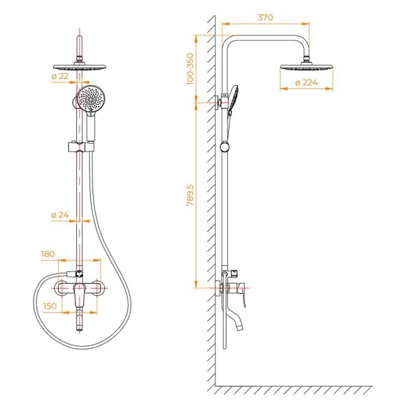 Душевая система RGW Shower Panels SP-25В 59140125-04, цвет черный