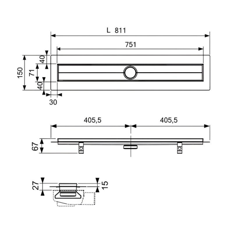 Дренажный канал прямой с гидроизоляцией TECE Drainline 600800, 80 см, Seal System