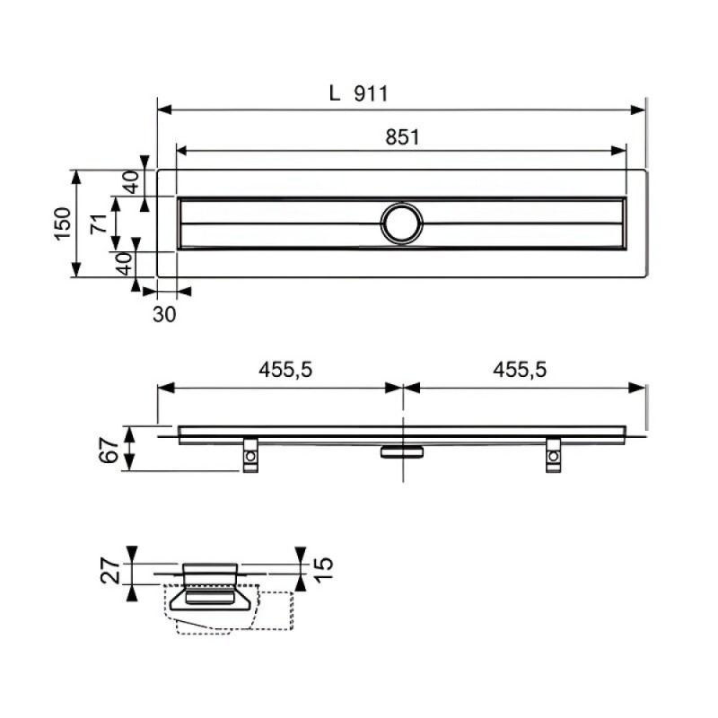 Дренажный канал прямой с гидроизоляцией TECE Drainline 600900, 90 см, Seal System