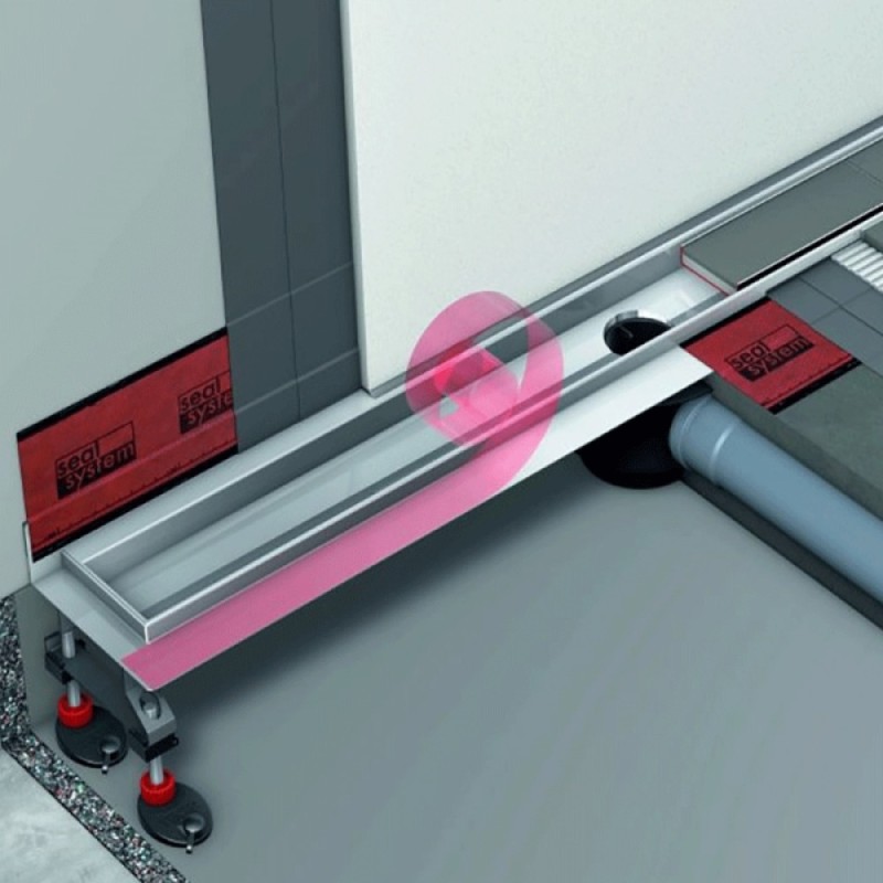 Дренажный канал TECEdrainline 601001, 100 см, прямой для пристенного монтажа с гидроизоляцией Seal System, серебристый металлик