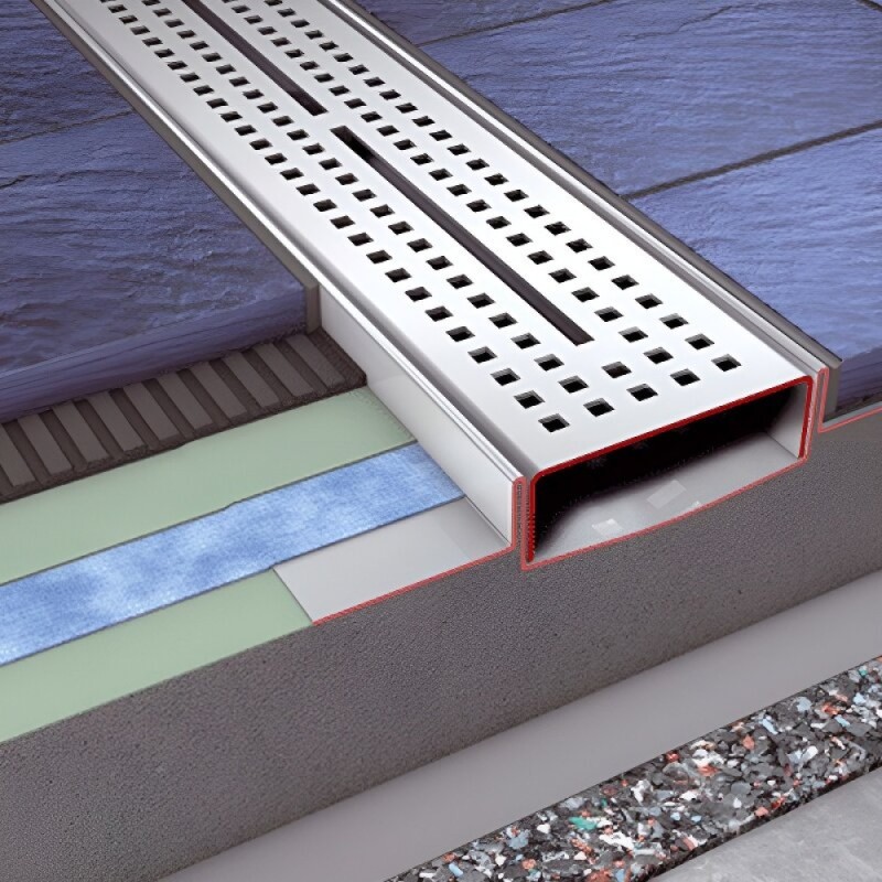 Дренажный канал прямой с гидроизоляцией TECE Drainline 601500, 150 см, Seal System серебристый металлик