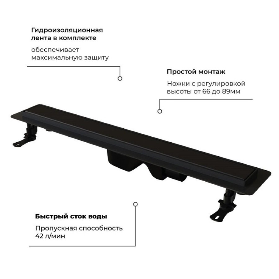 Дренажный канал RGW Drain Leo-31 60213140-04, 40 см, под плитку, черный