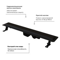 Дренажный канал RGW Drain Leo-31 60213160-04, 60 см, под плитку, черный