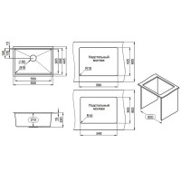 Кухонная мойка Granula Kitchen Space 60 см, нержавеющая сталь, PVD черный матовый, 6045U