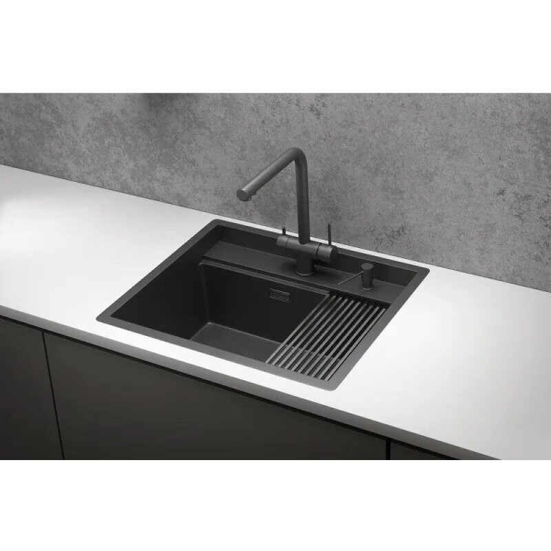 Кухонная мойка Granula Kitchen Space 60 см, нержавеющая сталь, PVD черный матовый, 6051