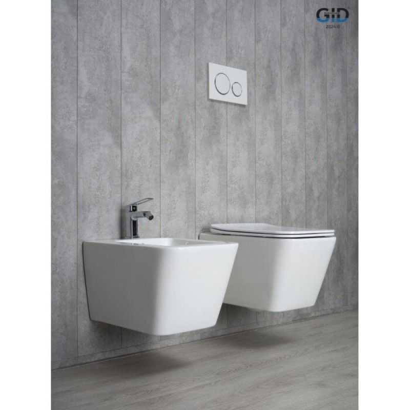 Подвесной унитаз Gid Cuadrado Tr2144 61109Y, безободковый, с сиденьем микролифт, белый