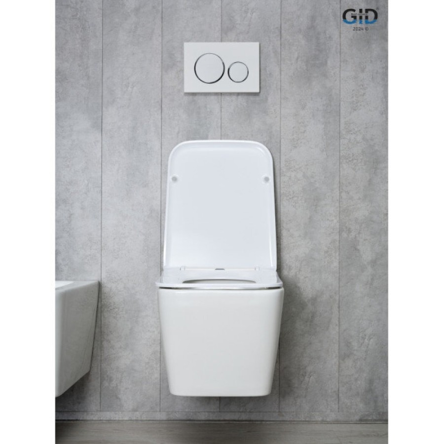 Подвесной унитаз Gid Cuadrado Tr2144 61109Y, безободковый, с сиденьем микролифт, белый