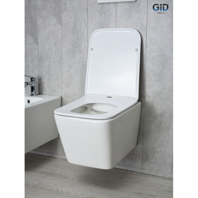 Подвесной унитаз Gid Cuadrado Tr2144 61109Y, безободковый, с сиденьем микролифт, белый