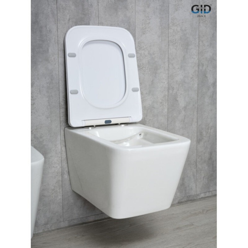 Подвесной унитаз Gid Cuadrado Tr2144 61109Y, безободковый, с сиденьем микролифт, белый