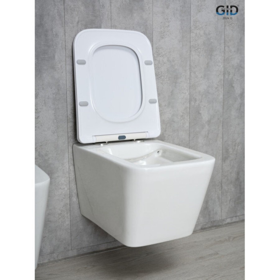Подвесной унитаз Gid Cuadrado Tr2144 61109Y, безободковый, с сиденьем микролифт, белый