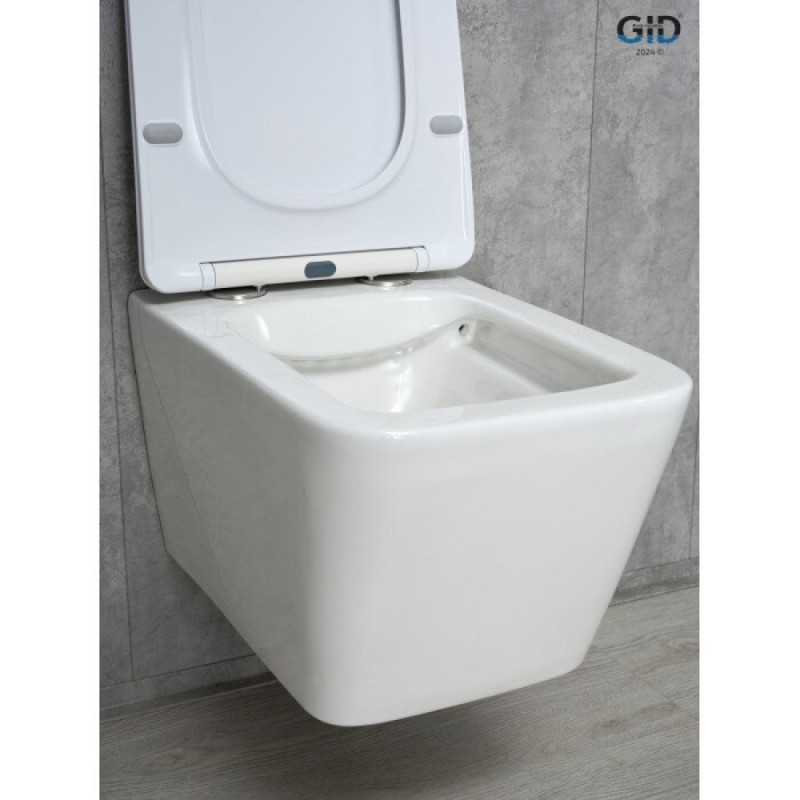 Подвесной унитаз Gid Cuadrado Tr2144 61109Y, безободковый, с сиденьем микролифт, белый