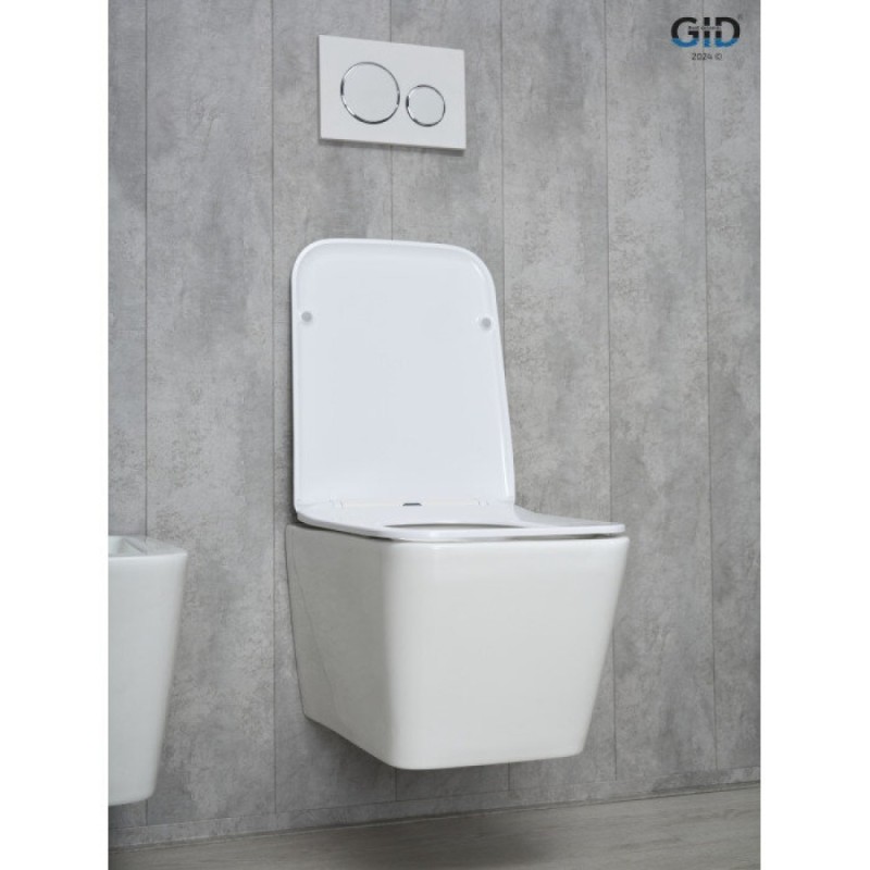 Подвесной унитаз Gid Cuadrado Tr2144 61109Y, безободковый, с сиденьем микролифт, белый