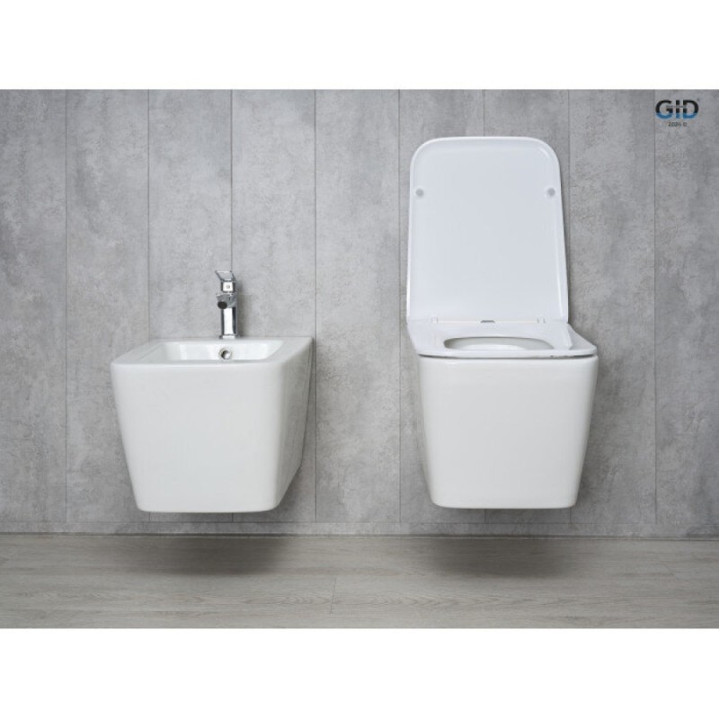 Подвесной унитаз Gid Cuadrado Tr2144 61109Y, безободковый, с сиденьем микролифт, белый