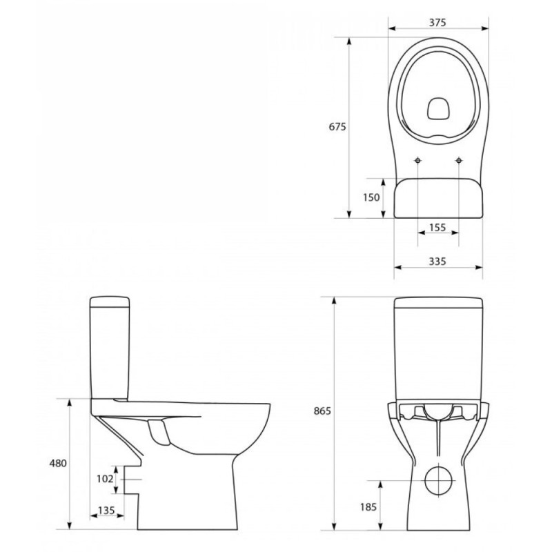 Напольный безободковый унитаз Cersanit Etiuda Clean On 010 3/6, белый, P-KO-ETI010-3/6-Con, 61187