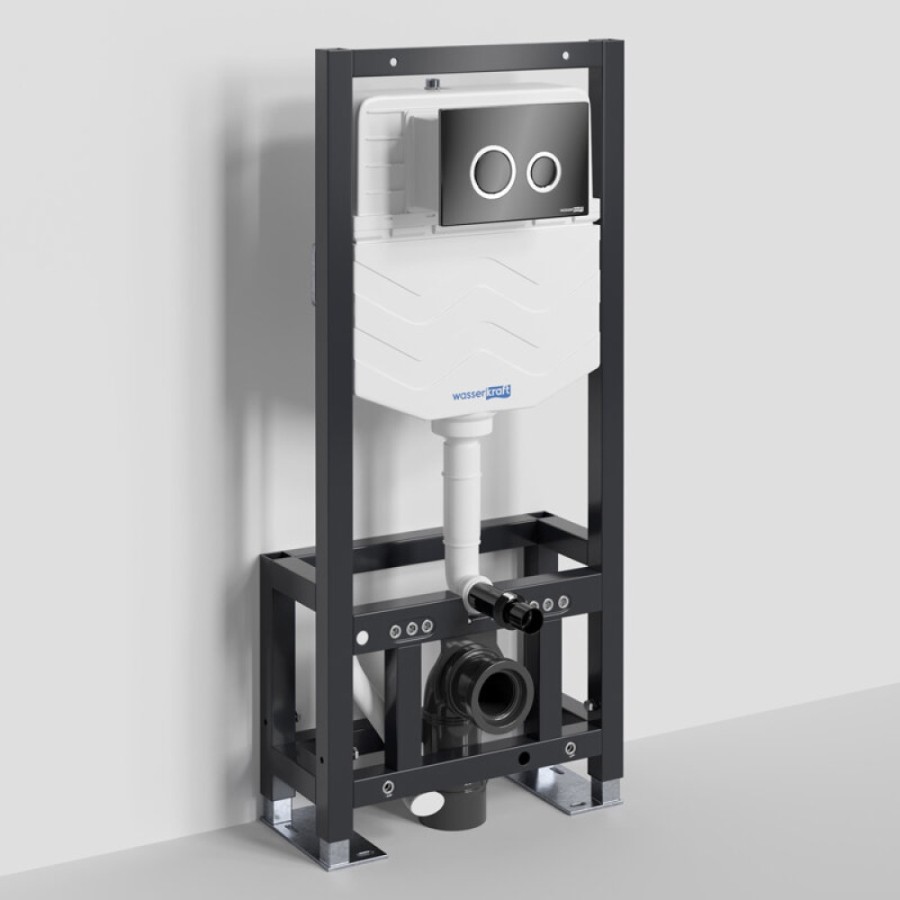 Инсталляция для унитаза WasserKraft Dill 61TLT.010.ME.PB01, механическая клавиша черная, ободки хром