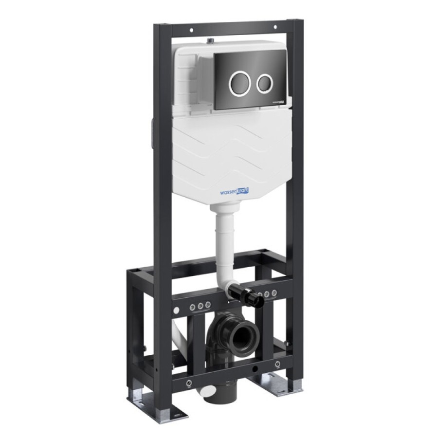 Инсталляция для унитаза WasserKraft Dill 61TLT.010.ME.PB01, механическая клавиша черная, ободки хром