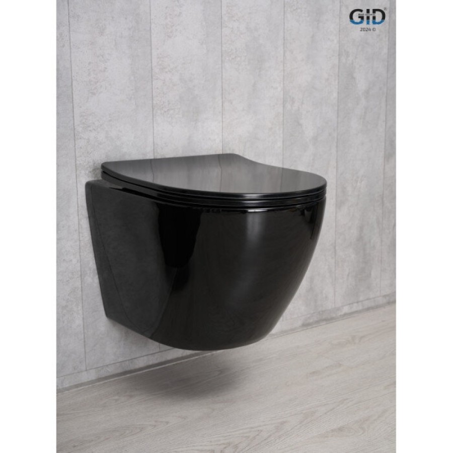 Подвесной унитаз Gid Convexo Tr2198-18 62204Y, безободковый, с сиденьем микролифт, черный