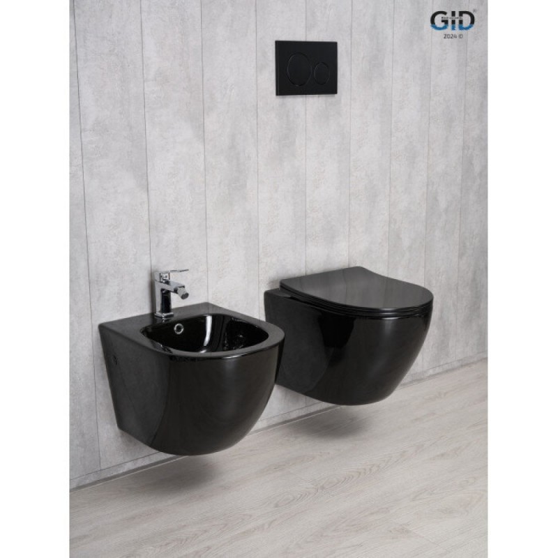 Подвесной унитаз Gid Convexo Tr2198-18 62204Y, безободковый, с сиденьем микролифт, черный