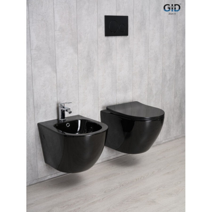 Подвесной унитаз Gid Convexo Tr2198-18 62204Y, безободковый, с сиденьем микролифт, черный