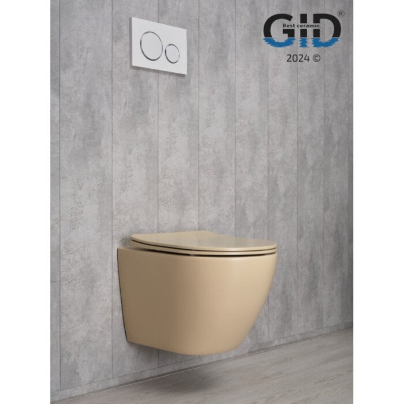 Подвесной унитаз Gid Convexo Sr2198 62210Y, безободковый, с сиденьем микролифт, светло-коричневый матовый