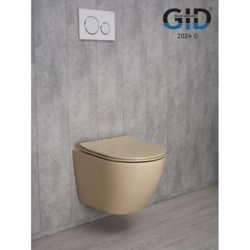 Подвесной унитаз Gid Convexo Sr2198 62210Y, безободковый, с сиденьем микролифт, светло-коричневый матовый